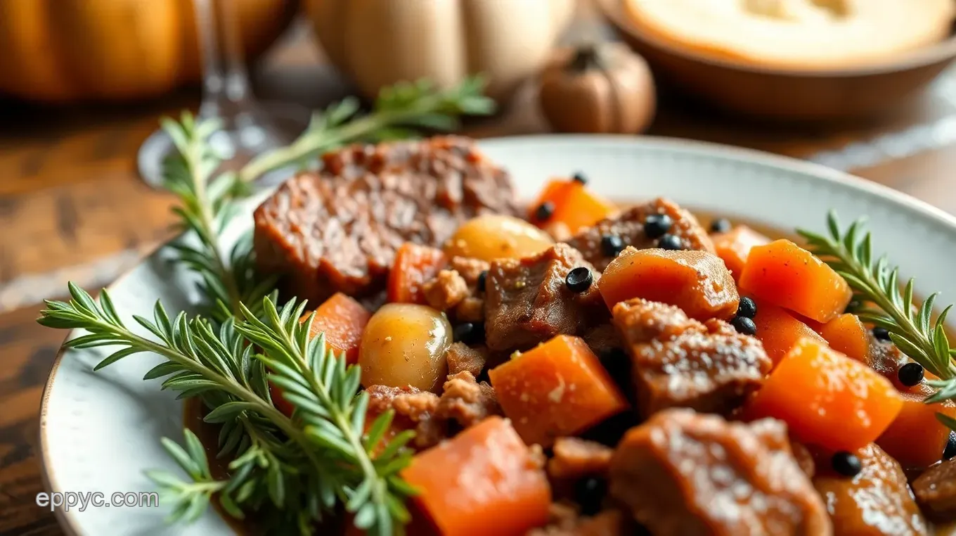 German Thanksgiving Sauerbraten with Red Cabbage and Potato Dumplings