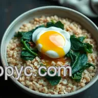 Savory Cracked Oats Breakfast Bowl with Poached Egg & Greens