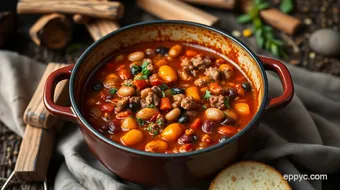 Campfire Chili with Ground Beef in Dutch Oven