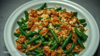 My Easy Classic Green Bean Casserole Recipe with Crispy Onion Topping recipe card