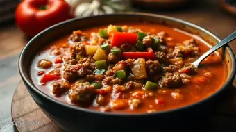 Hearty Recipe for Stuffed Pepper Soup: A Cozy Family Favorite recipe card