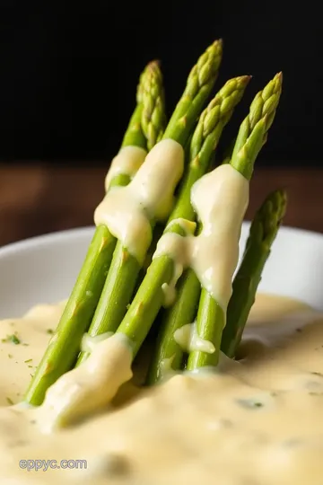 Delicate Boiled Asparagus with Luscious Creamy Hollandaise presentation