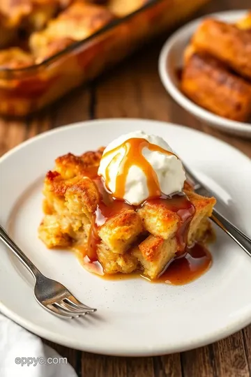 Cajun Bread Pudding with Bourbon Sauce presentation