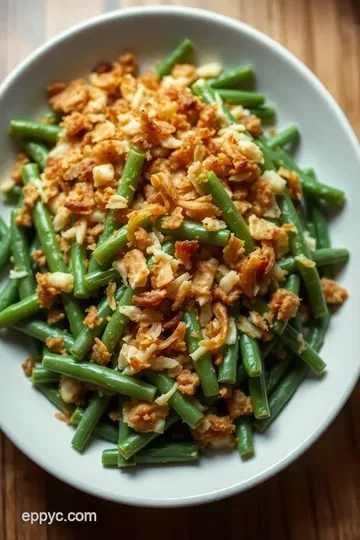 Classic Green Bean Casserole with Crispy Onion Topping presentation