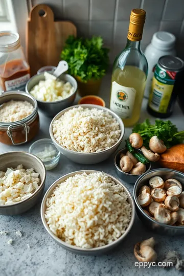 Creamy Arborio Risotto with Mushrooms and Parmesan ingredients