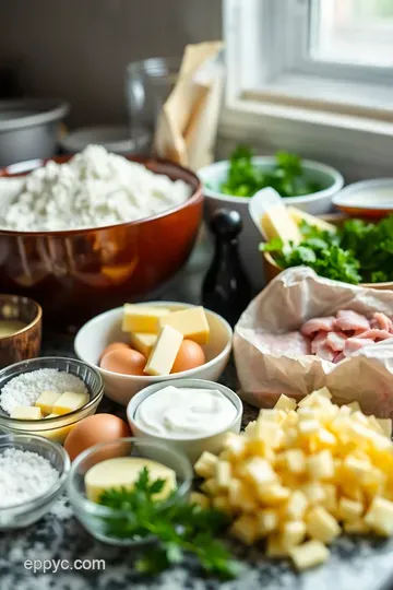 Deliciously Decadent Ham and Cheese Quiche ingredients