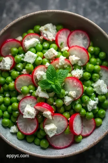 Fresh Pea and Mint Salad with Feta presentation