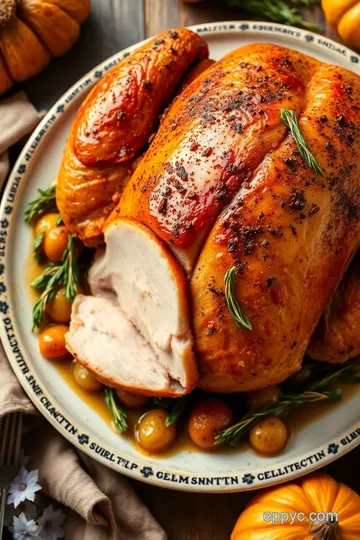 German-style Roast Turkey with Herb Stuffing presentation