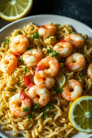 Lemon Garlic Shrimp with Orzo & Feta presentation