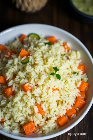 Savory Pearl Rice Pilaf with Herbs and Vegetables presentation