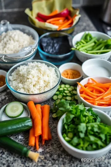 Savory Seaweed Wraps with Fresh Vegetables and Protein ingredients