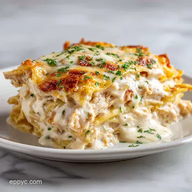 Chicken Cordon Bleu Lasagna for 9 Servings with Creamy Sauce Recipe Card