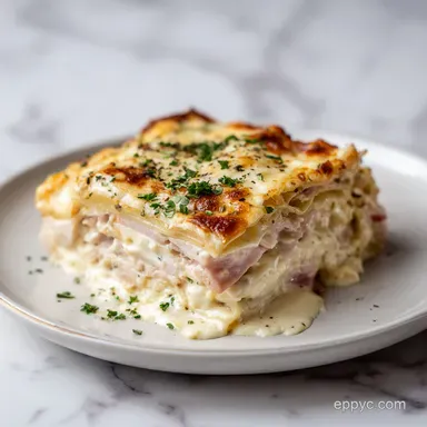 Chicken Cordon Bleu Lasagna for 9 Servings with Creamy Sauce