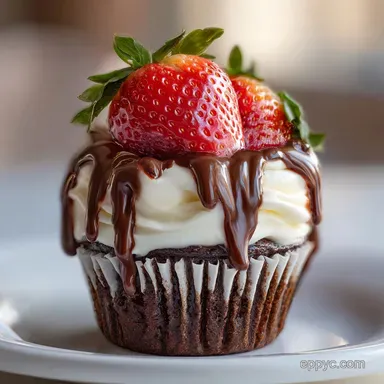 Chocolate Covered Strawberry Cupcake for 12 Servings Recipe Card
