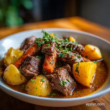 Classic Beef Stew Recipe with Red Wine for 6 Servings Recipe Card