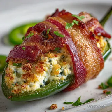 Incredible Stuffed Jalape&ntilde;o Popper with Cream Cheese and Bacon: Crispy Baked Recipe Card