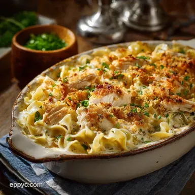 The Ultimate Creamy Chicken Egg Noodle Casserole Scratch B&eacute;chamel Recipe Card
