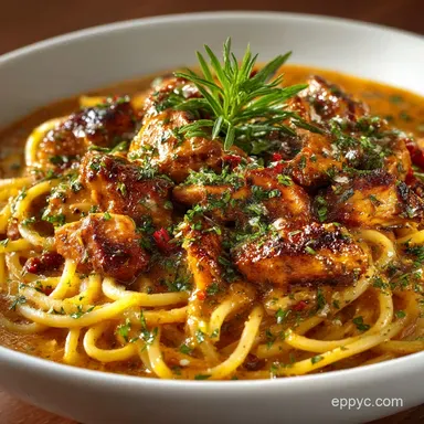 Proper Chicken Spaghetti Sauce Rich Creamy Hearty Comfort Food Recipe Card