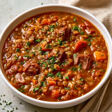 Crockpot Beef Lentil Soup for 6 Servings Recipe Card