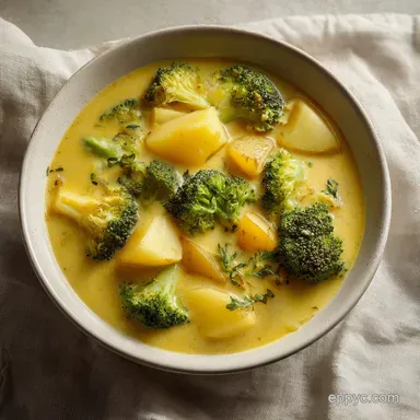 Slow-Cooked Potato Broccoli Cheddar Soup Recipe Card