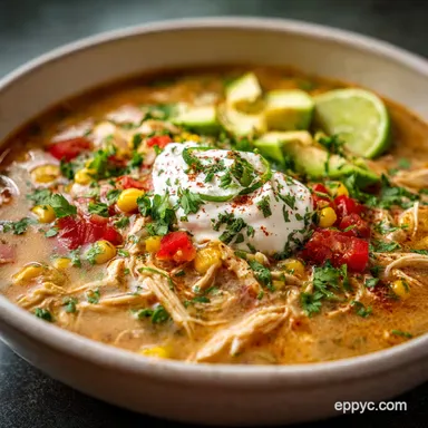 Easy Crockpot White Chicken Chili Taco Soup Recipe with Cream Cheese for Meal Prep