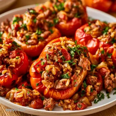 Stuffed Peppers with Ground Beef Recipe Card