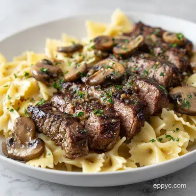 Garlic Butter Steak with Creamy Bowtie Pasta for 4 Servings