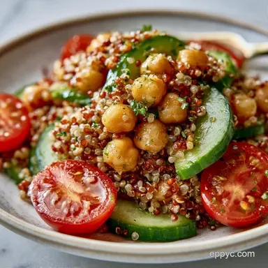 Greek Olive Oil Quinoa Salad for Meal Prep Recipe Card