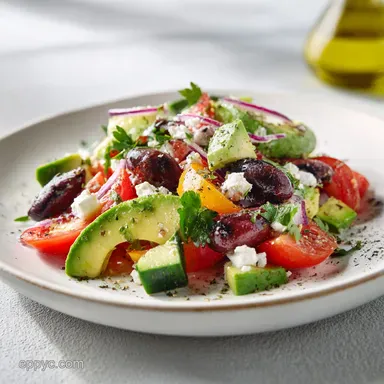 Greek Salad with Avocado for 4 Servings Recipe Card