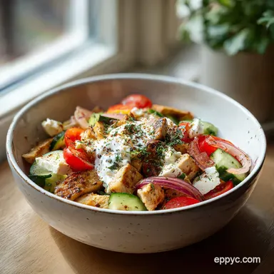 Greek Salad With Chicken for 4 Servings Recipe Card