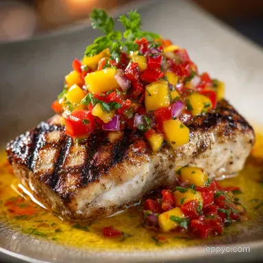 Grilled Mahi Mahi: Quick Healthy Recipe with Fiery Mango Relish Recipe Card