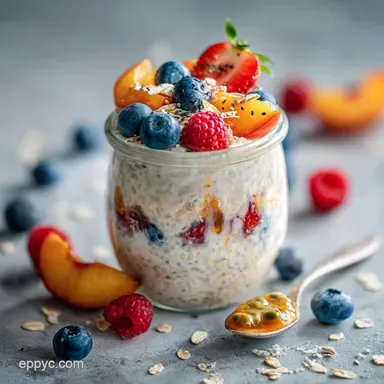 Best Healthy Overnight Oats Breakfast Recipe with Fresh Fruit - Overnight Prep Recipe Card