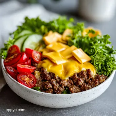 HighProtein Cheeseburger Bowls Recipe for 4 Recipe Card