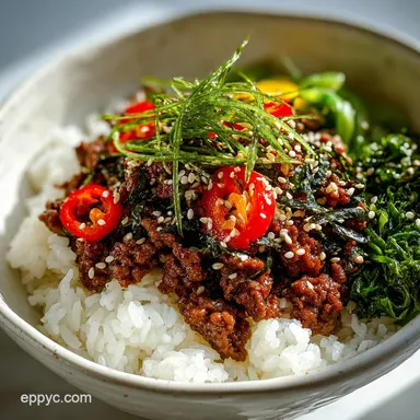Korean Ground Beef Bowl - Quick Weeknight Korean Meal Recipe Card
