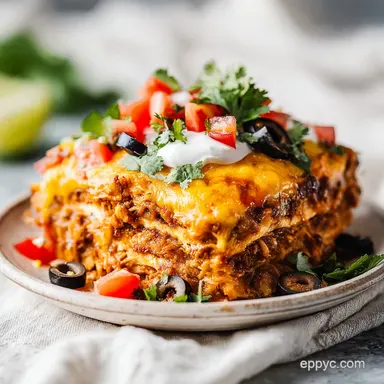 Layered Chicken Enchilada Casserole Baked in 45 Minutes Recipe Card