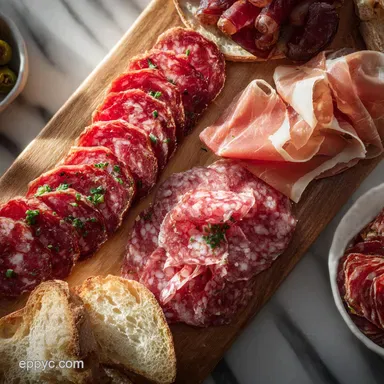 Meat Platter Idea for Your Next Party with Salami and Prosciutto: Party-Ready Recipe Card