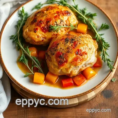Easy Crispy Oven-Baked Chicken Thighs with Vegetables: A Comforting Dinner Recipe Card