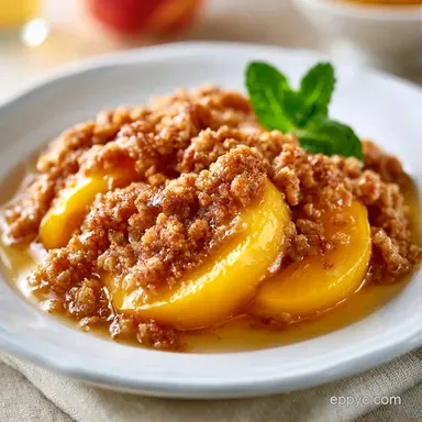 Peach Crumble With Cinnamon Oats: Golden Recipe Card