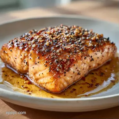 Pepper Crusted Glazed Salmon in 20 Min Recipe Card