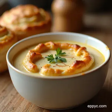 Deconstructed Chicken Pot Pie Soup with Puff Pastry Crowns Recipe Card