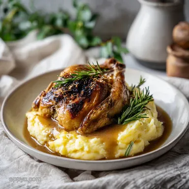 Roasted Chicken and Garlic Gravy with Cheesy Mashed Potatoes