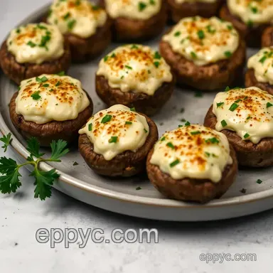 Easy Savory Stuffed Mushrooms with Creamy Garlic & Herb Cheese Recipe Card