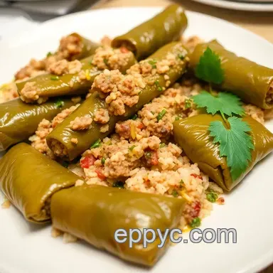 My Grandmother's Savory Simmered Grape Leaves with Rich Filling Recipe Card