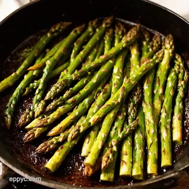 Sizzling pan fried asparagus Quick Easy Side Recipe Card