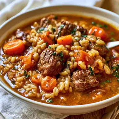 Slow Cooker Beef Barley Soup for 6 Recipe Card