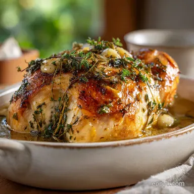 Slow Cooker Chicken Thigh Recipe with Garlic and Herbs - Slow Cooked Recipe Card