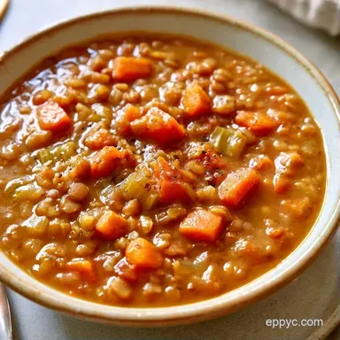 Slow Cooker Lentil Soup for 8 Servings Recipe Card