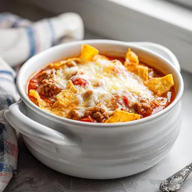 Slow Cooker Nacho Soup with Ground Beef Recipe Card
