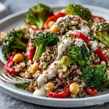 Tahini Green Veggie Quinoa Bowl for 4 Recipe Card