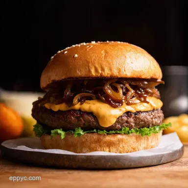 Best Bison Burger Recipe Chipotle Mayo Caramelized Onions Recipe Card